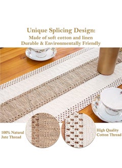 SYOSI Macrame Table Runner Burlap Table Runners Farmhouse Style Boho Table Runners with Tassels, Rustic Splicing Cotton Table Runner for Wedding Home and Dining Table Decor  - Image 5