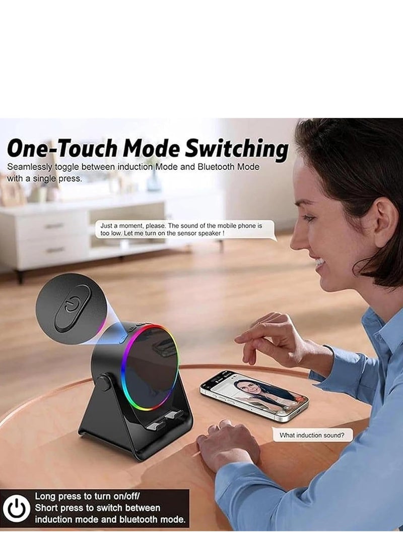 4-in-1 360° Rotating Bluetooth Speaker Stand, Cell Phone Stand with Wireless Bluetooth Induction Speaker, Anti-Slip Base HD Surround Sound, with Charging Function & LED Mood Light (Black)  - Image 2