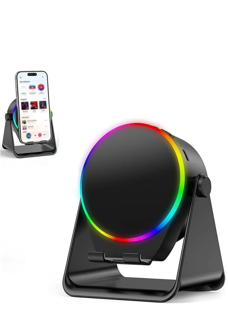 4-in-1 360° Rotating Bluetooth Speaker Stand, Cell Phone Stand with Wireless Bluetooth Induction Speaker, Anti-Slip Base HD Surround Sound, with Charging Function & LED Mood Light (Black)  - Image 1