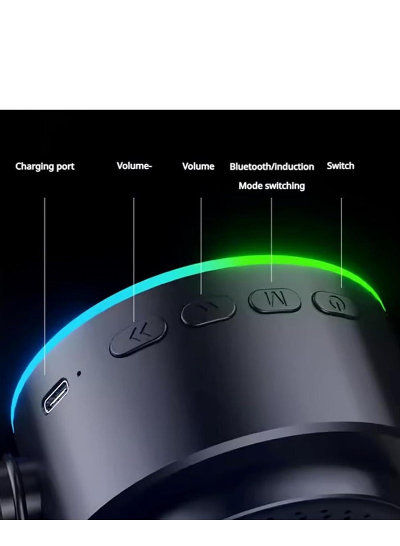 4-in-1 360° Rotating Bluetooth Speaker Stand, Cell Phone Stand with Wireless Bluetooth Induction Speaker, Anti-Slip Base HD Surround Sound, with Charging Function & LED Mood Light (Black)  - Image 5