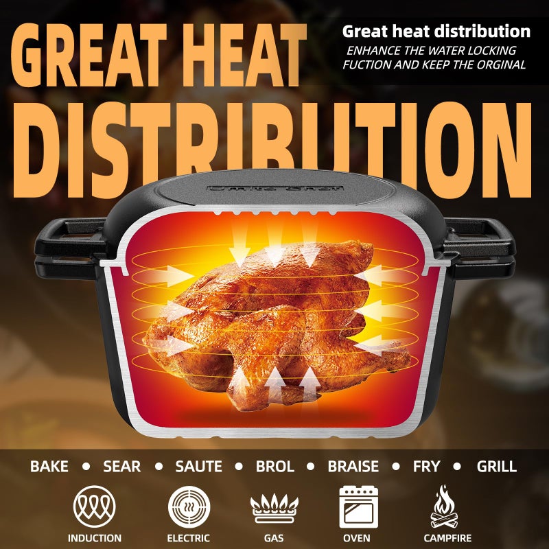 Umite Chef 2-in-1 Pre-Seasoned Cast Iron Double Dutch Oven Pot with Skillet Lid & Silicone Sleeves â€“ Raised Rib Skillet Lidâ€“ Umite Chef 7QT Cast Iron Skillet Cookware Pan Set wirh Dual Handles â€“ Oven, Grill, Campfire & Stovetop Safe â€“PFAS-Free - Image 4