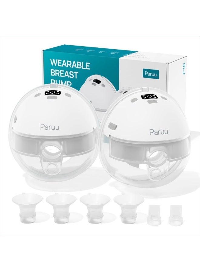Paruu Hands Free Breast Pump P16, Wearable Breast Pump Electirc Portable with 4 Modes & 12 Levels, Max 309mmHg Strong Suction 19/21/24mm Flange Inserts Wearable Breastfeeding Pump, 2 PacK - Image 1