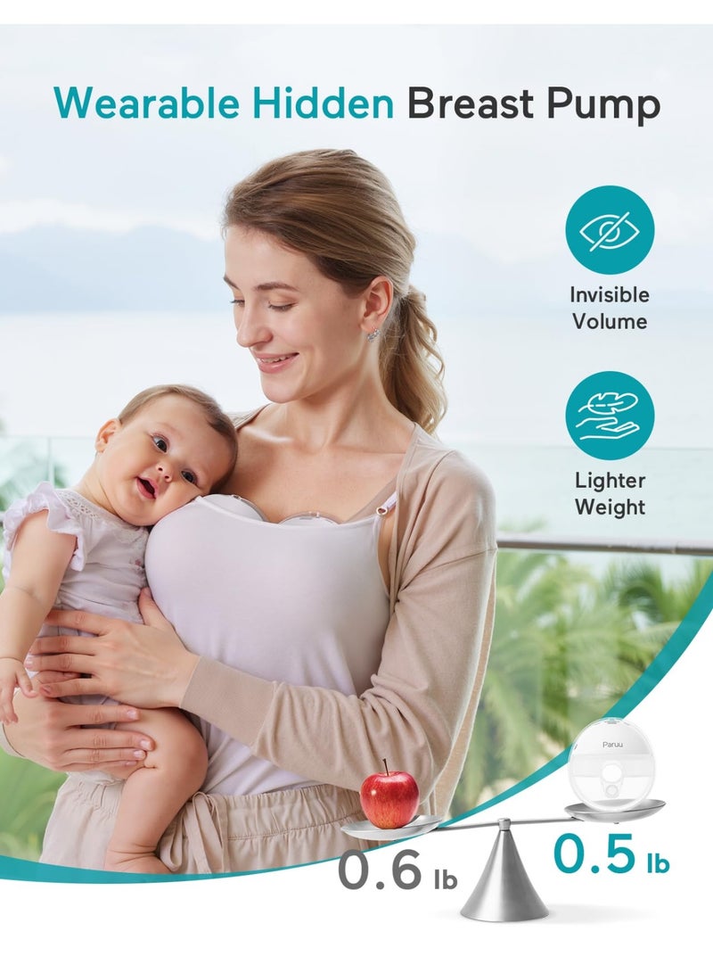 Paruu Hands Free Breast Pump P16, Wearable Breast Pump Electirc Portable with 4 Modes & 12 Levels, Max 309mmHg Strong Suction 19/21/24mm Flange Inserts Wearable Breastfeeding Pump, 2 PacK - Image 4