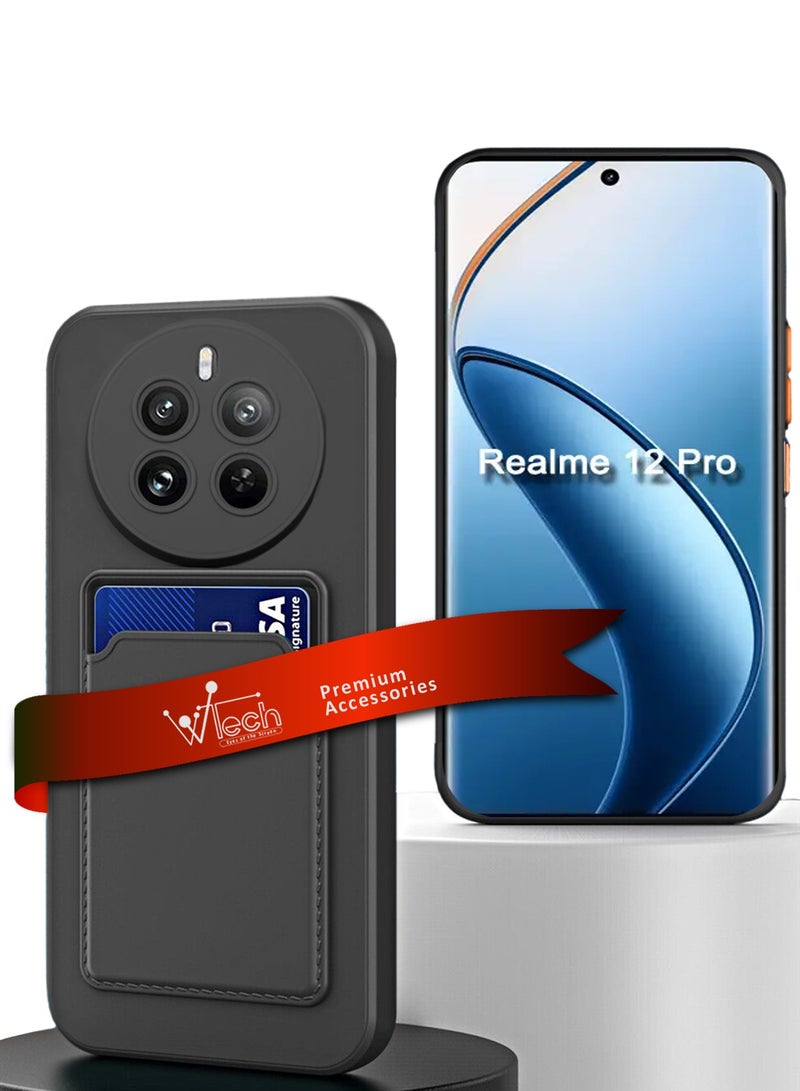 دبليو تيك غطاء حماية من السيليكون TPU مع حامل البطاقة لهاتف Realme 12 Pro 5G 2024 باللون الأسود - Image 1