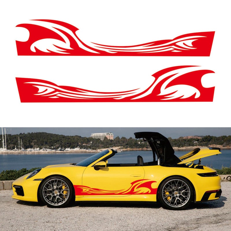Car Body Side Stickers: 2Pcs Red Premium Vinyl Wave Flame Graphics - Waterproof Sunproof Self-Adhesive Removable Decals for Car Decoration - Image 5