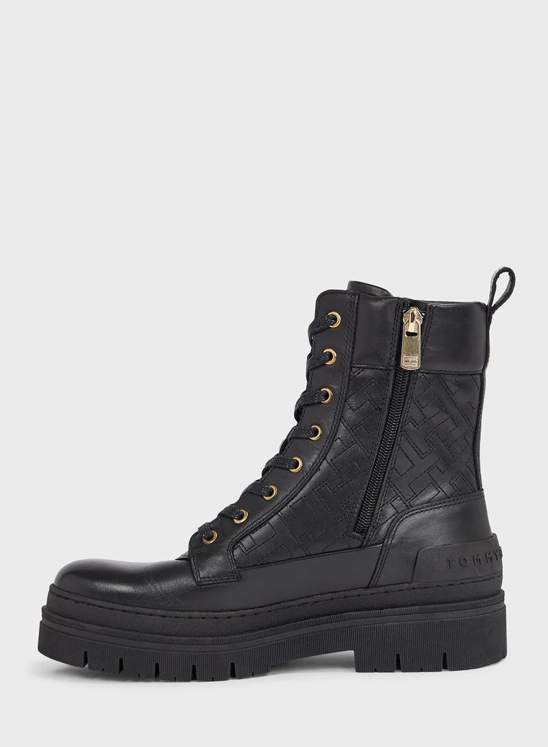 TOMMY HILFIGER Monogram Lace Up Zip Boots