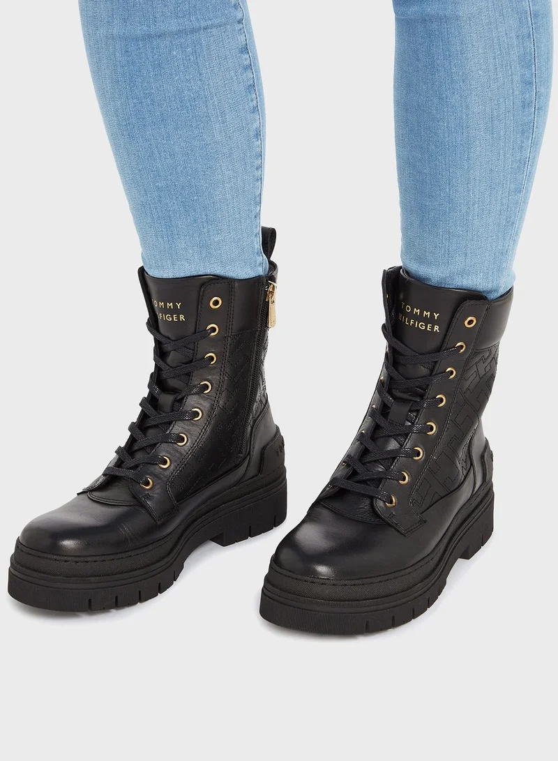 TOMMY HILFIGER Monogram Lace Up Zip Boots