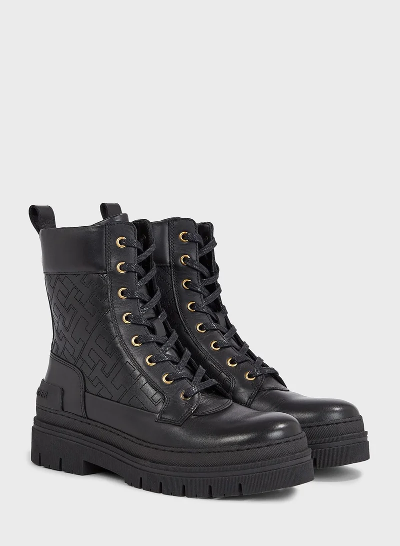 TOMMY HILFIGER Monogram Lace Up Zip Boots
