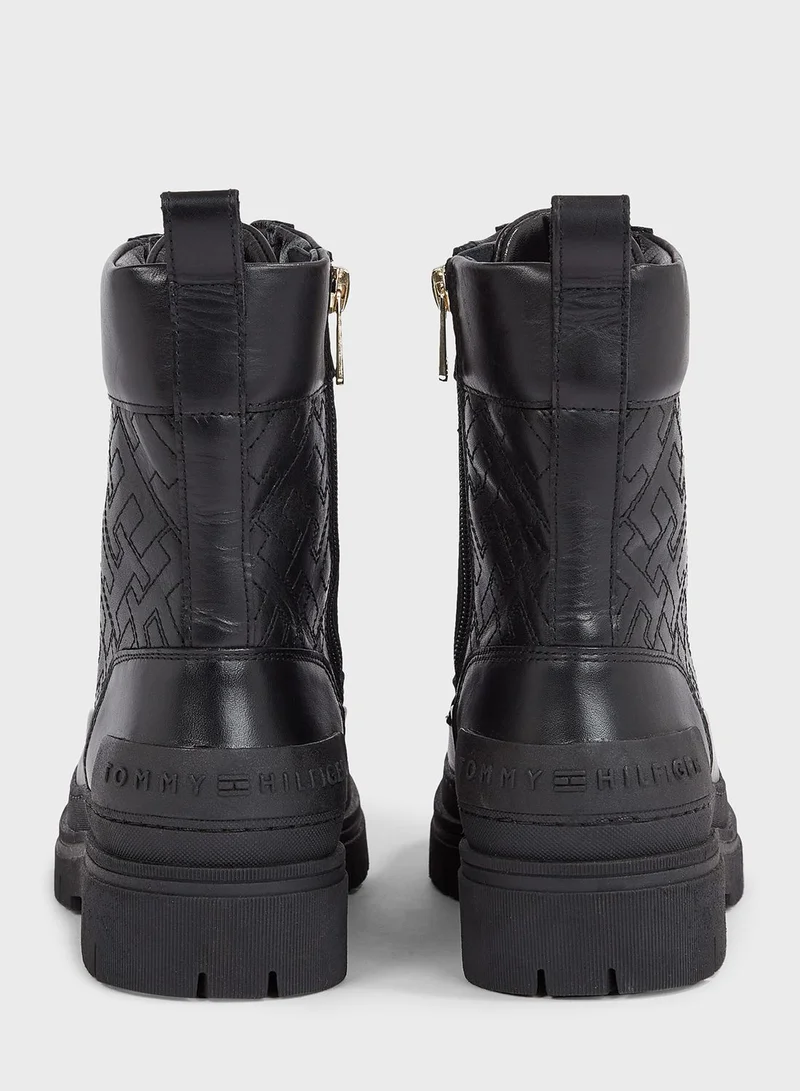 TOMMY HILFIGER Monogram Lace Up Zip Boots