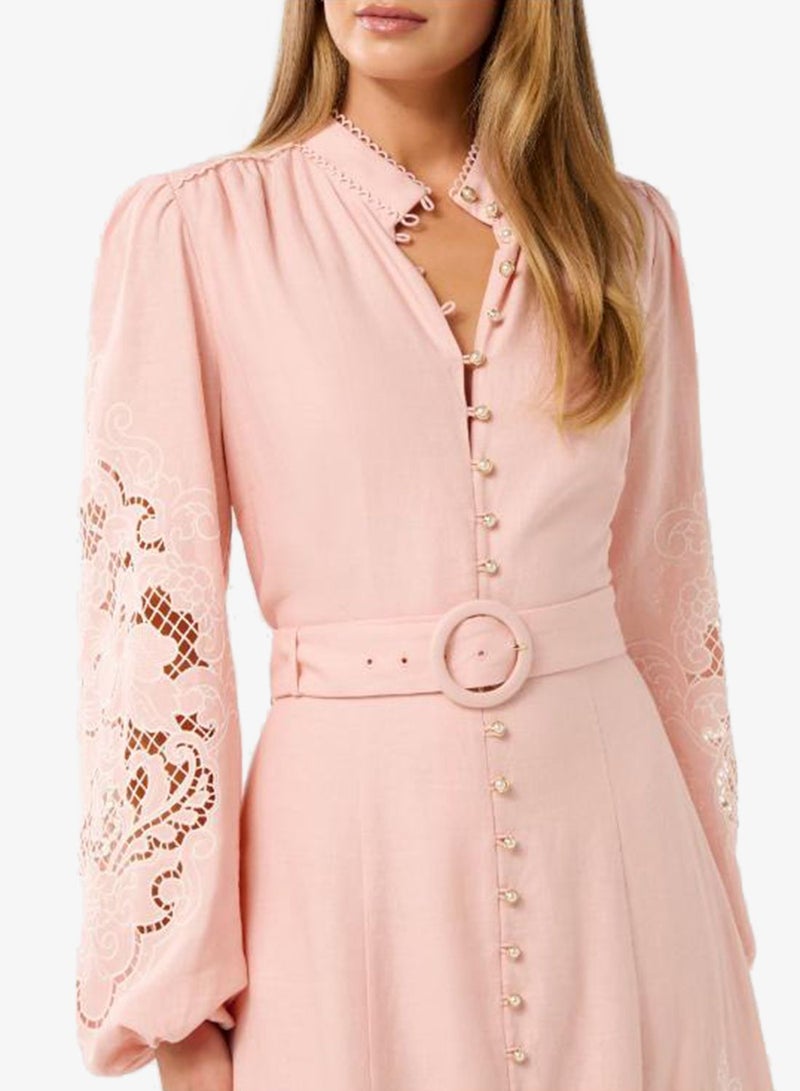 فورايفر نيو فستان ميدي بأكمام طويلة مطرز باللون الأبنوسي - Image 4