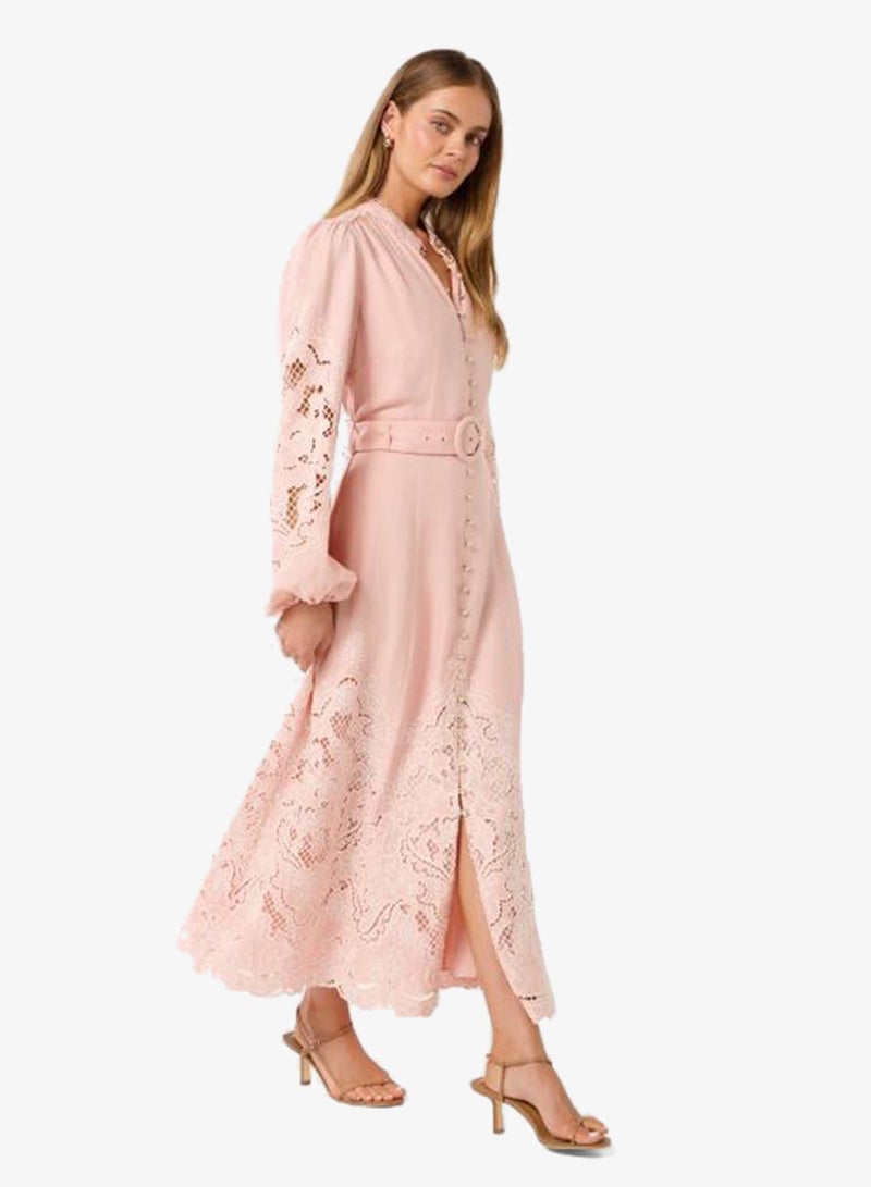 فورايفر نيو فستان ميدي بأكمام طويلة مطرز باللون الأبنوسي - Image 3