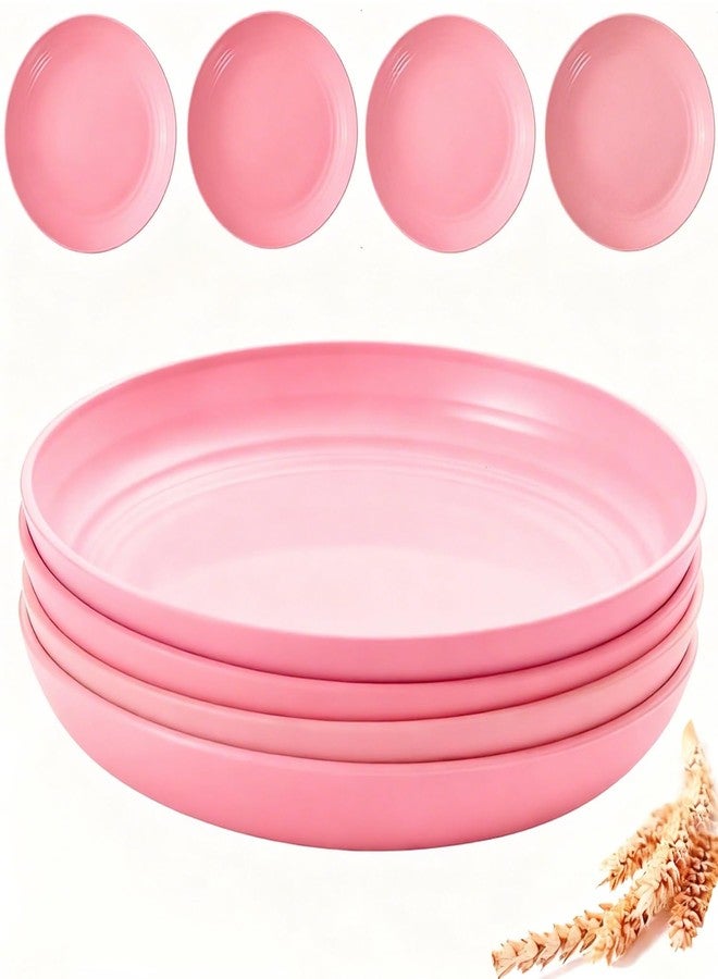 ZQtyf 9 In Unbreakable Wheat Straw Plates - 4 Pcs Lightweight Salad Dish Sets , Dishwasher & Microwave Safe - Plastic Dinner Plates Reusable - Perfect for Camping , Picnic , BPA Free & Eco-Friendly (4 Pink) - Image 1