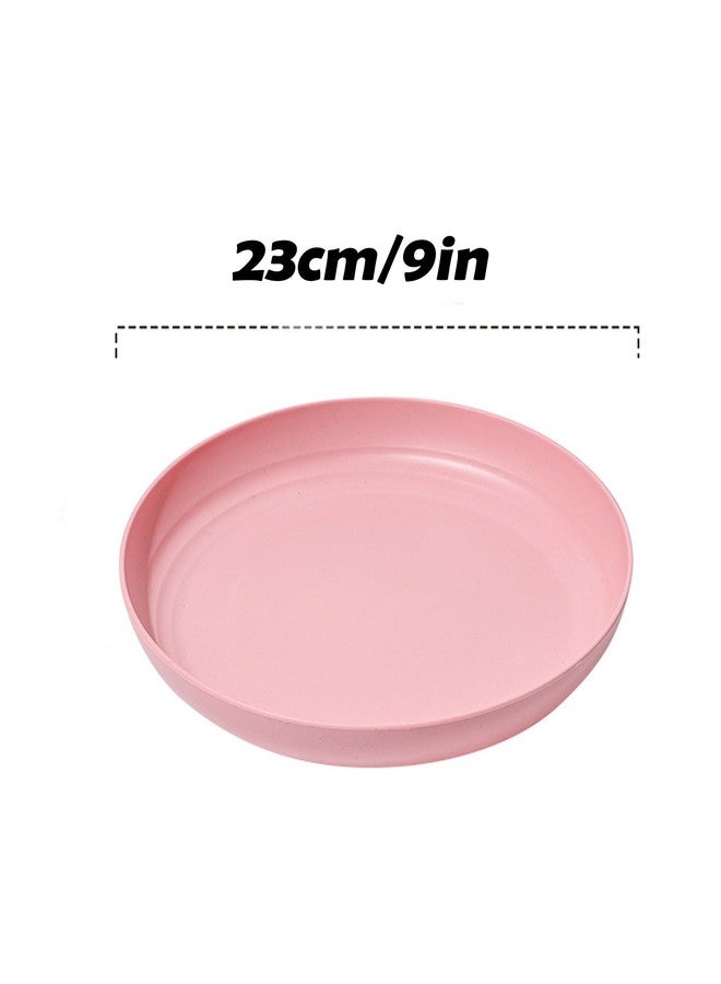 ZQtyf 9 In Unbreakable Wheat Straw Plates - 4 Pcs Lightweight Salad Dish Sets , Dishwasher & Microwave Safe - Plastic Dinner Plates Reusable - Perfect for Camping , Picnic , BPA Free & Eco-Friendly (4 Pink) - Image 2