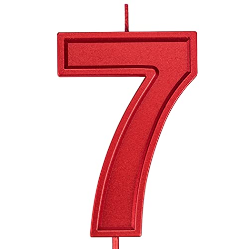 Willcan 3.93in Big Size Happy Birthday Metallic Red 7 Candles, Red Color Happy Birthday Cake Cupcake Toppers Decoration and Celebrating for Adults/Kids Party or Family Baking (3.93in red Number 7) - Image 1