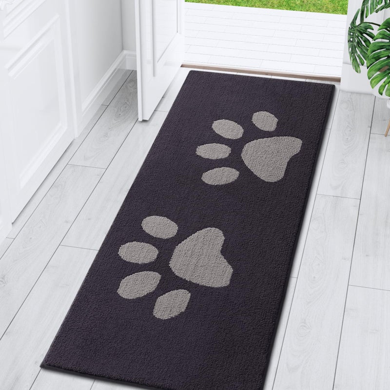 Buganda Dog Door Mat for Muddy Paws  Absorbent Dirt Trapper Washable Indoor Door Mat  Non Slip Low-Profile Mud Mat for Dogs  Front Entrance Door Mat for Inside Floor (59x24 Inches  Dark Grey) - Image 1