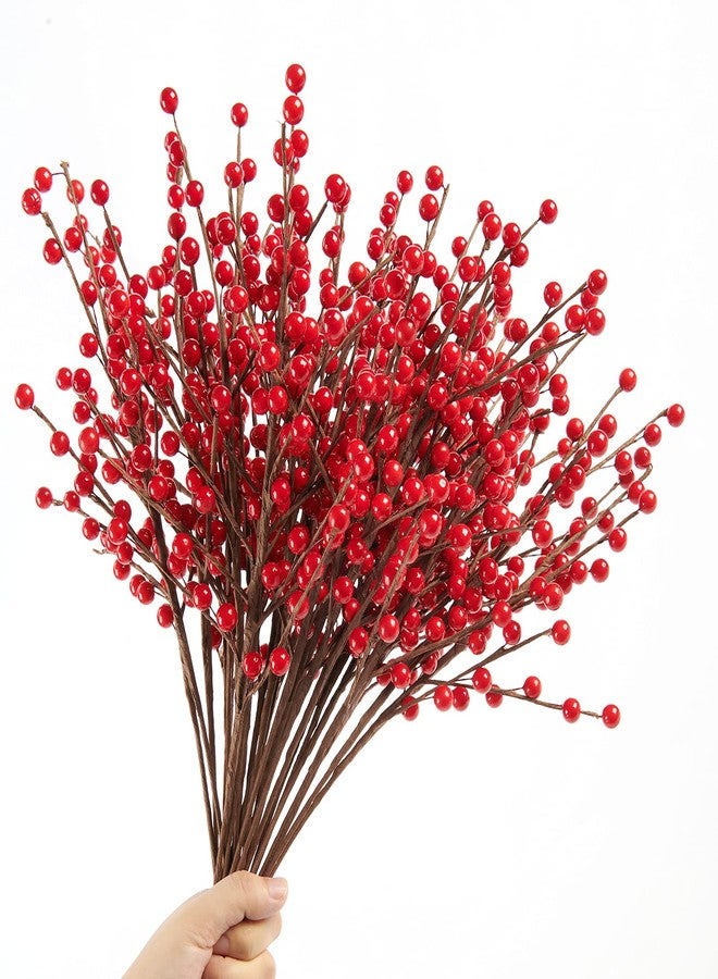 joyhalo 12 Pack Red Berry Stems - 17'' Holly Berry Stems, Red Berries Christmas Decor, Red Berry Picks for Christmas Tree Filler Branches, Artificial Cranberries Ornaments Crafts Holiday Home Decor - Image 2