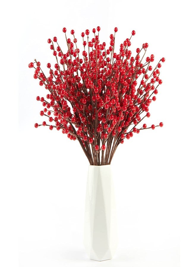joyhalo 12 Pack Red Berry Stems - 17'' Holly Berry Stems, Red Berries Christmas Decor, Red Berry Picks for Christmas Tree Filler Branches, Artificial Cranberries Ornaments Crafts Holiday Home Decor - Image 1