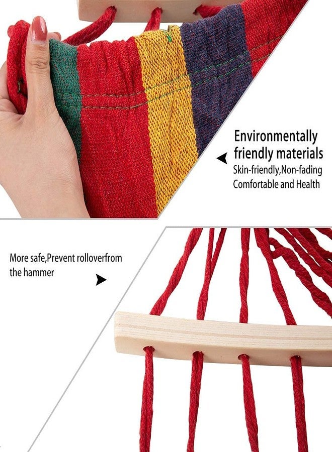 ONPRIX Portable 2 Person Hammock Colorful Stripe Hammocks Swing with Spreader Bar Carry Bag for Patio Lawn Garden Camping,Beach,Backyard, Outdoor Indoor (Red)(Cotton) - Image 2