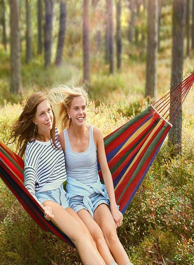 ONPRIX Portable 2 Person Hammock Colorful Stripe Hammocks Swing with Spreader Bar Carry Bag for Patio Lawn Garden Camping,Beach,Backyard, Outdoor Indoor (Red)(Cotton) - Image 4