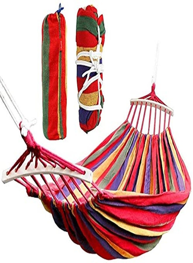 ONPRIX Portable 2 Person Hammock Colorful Stripe Hammocks Swing with Spreader Bar Carry Bag for Patio Lawn Garden Camping,Beach,Backyard, Outdoor Indoor (Red)(Cotton) - Image 1