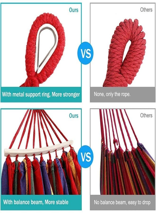 ONPRIX Portable 2 Person Hammock Colorful Stripe Hammocks Swing with Spreader Bar Carry Bag for Patio Lawn Garden Camping,Beach,Backyard, Outdoor Indoor (Red)(Cotton) - Image 3