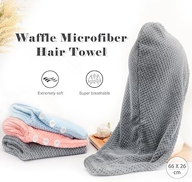 FREATECH 3Pack Microfibre Hair Towel Wrap Antifrizz Turbans Super Absorbent and Soft Hair Drying Towel with 3 Adjustable Buttons for Women Men Kids Wet Curly Long Plopping - Image 2
