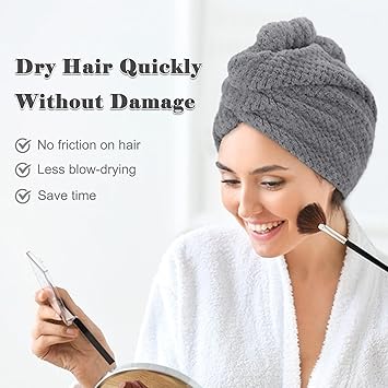 FREATECH 3Pack Microfibre Hair Towel Wrap Antifrizz Turbans Super Absorbent and Soft Hair Drying Towel with 3 Adjustable Buttons for Women Men Kids Wet Curly Long Plopping - Image 5