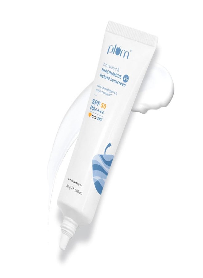 Plum 2% Niacinamide Sunscreen & Rice Water SPF 50 PA++++ Sunscreen In-vivo & in-vitro tested | non-comedogenic | 4-hr water resistant | 30g - Image 2