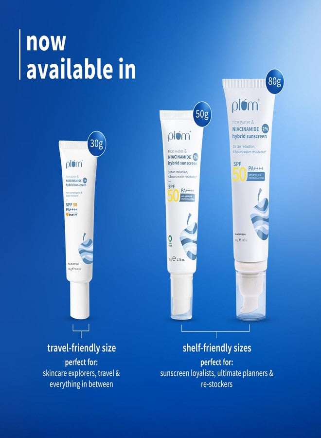 Plum 2% Niacinamide Sunscreen & Rice Water SPF 50 PA++++ Sunscreen In-vivo & in-vitro tested | non-comedogenic | 4-hr water resistant | 30g - Image 3