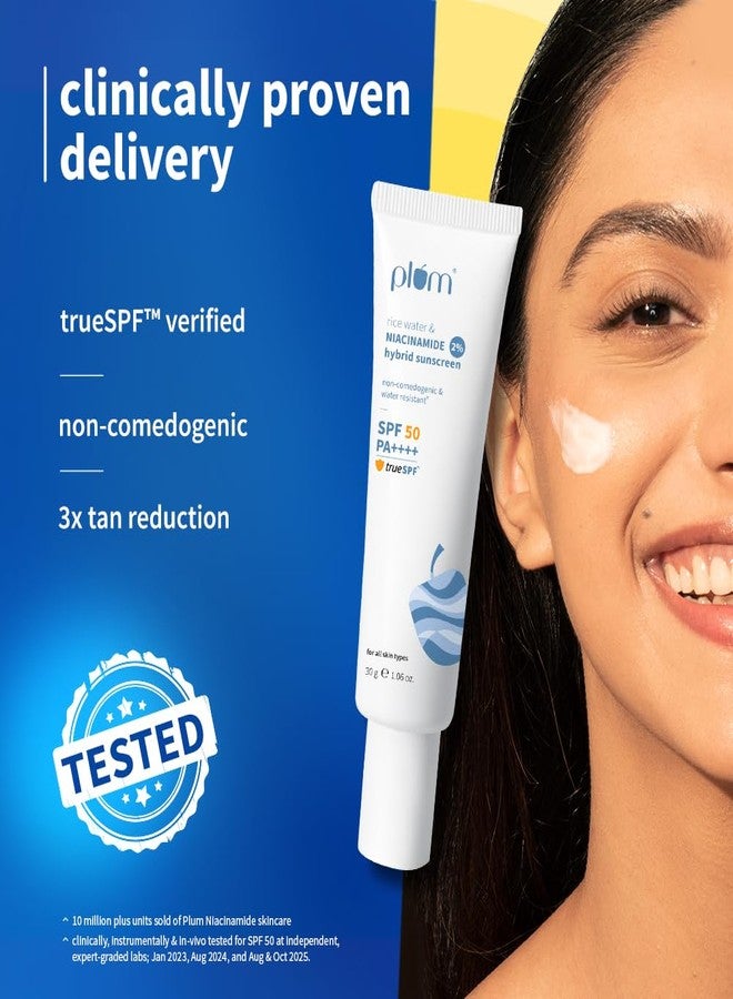 Plum 2% Niacinamide Sunscreen & Rice Water SPF 50 PA++++ Sunscreen In-vivo & in-vitro tested | non-comedogenic | 4-hr water resistant | 30g - Image 4