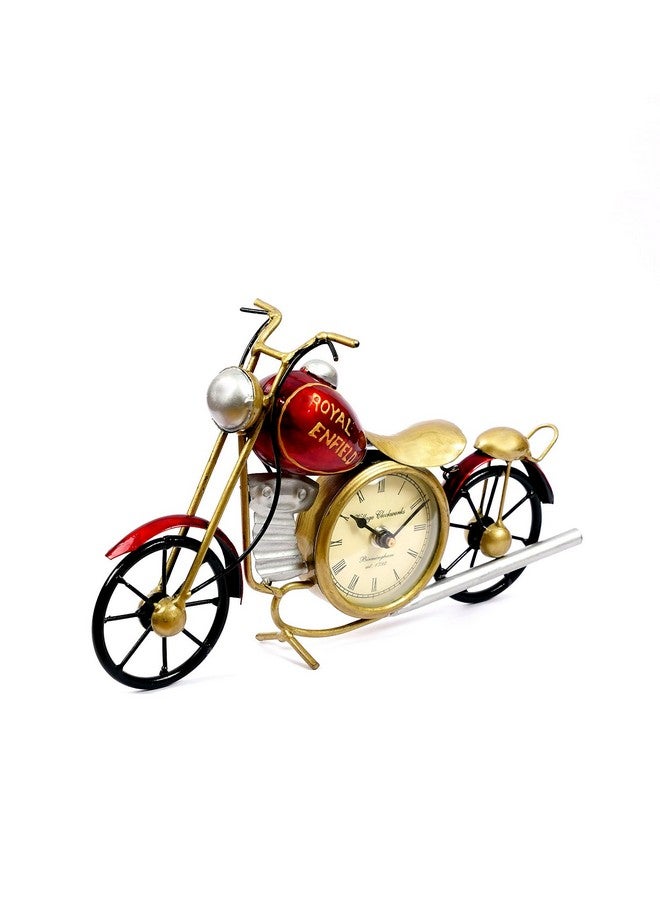 CRAFT TREE Metal Handpainted Decorative Bike Table Clock Showpiece | Vintage Motorcycle Design | Home & Office Decor | Red, Size: L12 x B3 x H7 Inches - Image 2