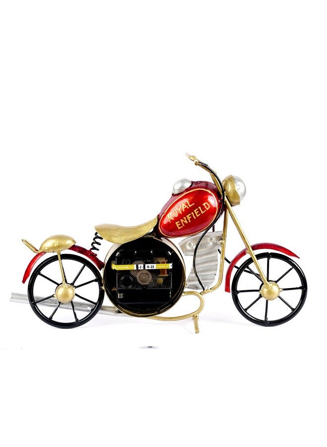 CRAFT TREE Metal Handpainted Decorative Bike Table Clock Showpiece | Vintage Motorcycle Design | Home & Office Decor | Red, Size: L12 x B3 x H7 Inches - Image 4