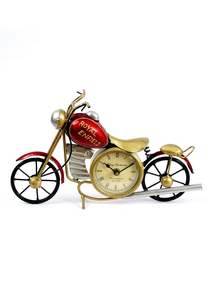 CRAFT TREE Metal Handpainted Decorative Bike Table Clock Showpiece | Vintage Motorcycle Design | Home & Office Decor | Red, Size: L12 x B3 x H7 Inches - Image 5