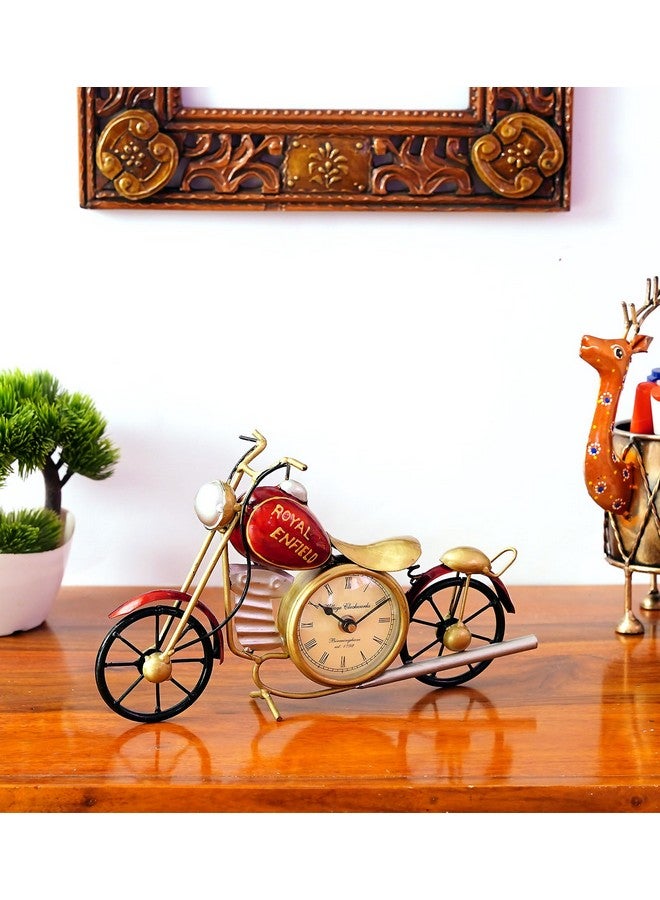 CRAFT TREE Metal Handpainted Decorative Bike Table Clock Showpiece | Vintage Motorcycle Design | Home & Office Decor | Red, Size: L12 x B3 x H7 Inches - Image 1