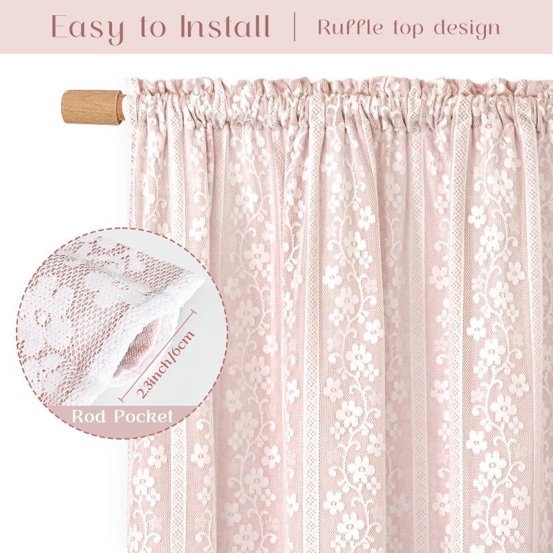 ASPMIZ Linen Pink Kitchen Tier Curtains 36 Inch Length, Double Layered Kitchen Curtain with Linen and Lace, Rod Pocket Window Curtains with Tiebacks, Boho Window Treatments for Bathroom Cafe, 2 Panel - Image 5