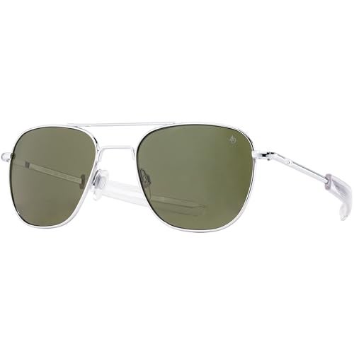 AO Original Pilot Sunglasses - Silver - Calobar Green SkyMaster Glass Lenses - Bayonet Temple - 57-20-140 - Image 1