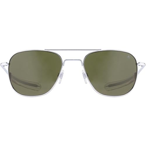 AO Original Pilot Sunglasses - Silver - Calobar Green SkyMaster Glass Lenses - Bayonet Temple - 57-20-140 - Image 3