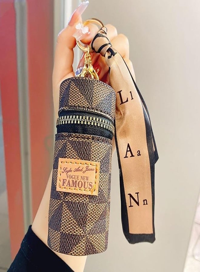 Xeerabdi Mini Lipstick Case Makeup Storage Bag | Trendy Fine Silk Scarf Creative Leather Key Chain Lipstick Women Portable Coin Pouch Fancy Travel Keychain (Multicolor) (2 Pcs...) - Image 3