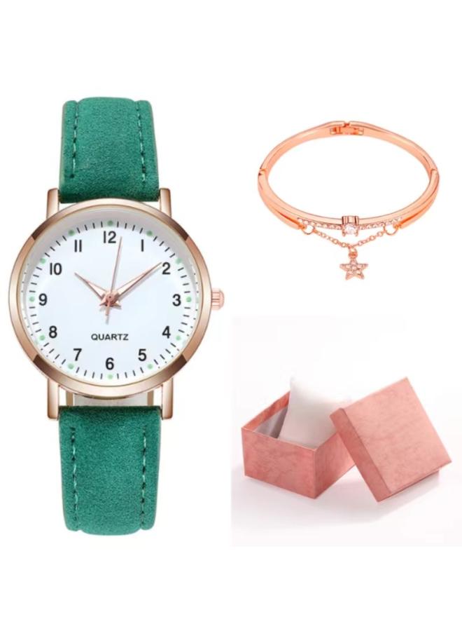 Two-piece Simple Women's Watch Digital Female Student Luminous Watch Fashion Matte Leather Casual Women's Quartz Watch
