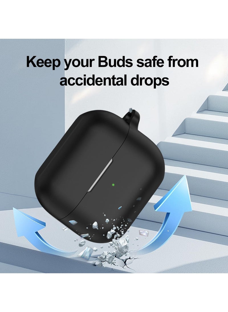 أكاليكس جراب سيليكون مع سلسلة مفاتيح لهاتف Samsung Galaxy Buds3 / Galaxy Buds3 Pro، غطاء حماية ناعم من السيليكون المقاوم للصدمات لسماعات Buds 3 Pro، (أسود) - Image 4