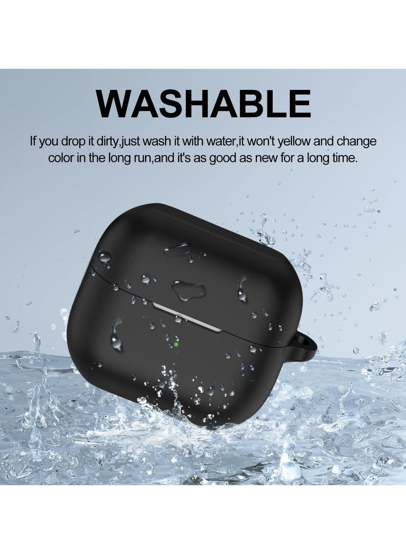 أكاليكس جراب سيليكون مع سلسلة مفاتيح لهاتف Samsung Galaxy Buds3 / Galaxy Buds3 Pro، غطاء حماية ناعم من السيليكون المقاوم للصدمات لسماعات Buds 3 Pro، (أسود) - Image 2