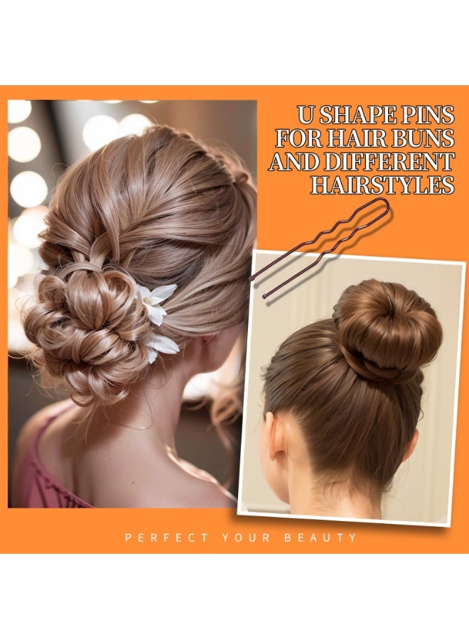 JUMEI 300PCS Hair Pins Kit –  100 Brown Bobby Pins + 100 U-Shaped Hair Pins + 100 Clear Hair Bands – 2", 2.36", 2.75" – Ideal for Women’s Buns & Updos - Image 2