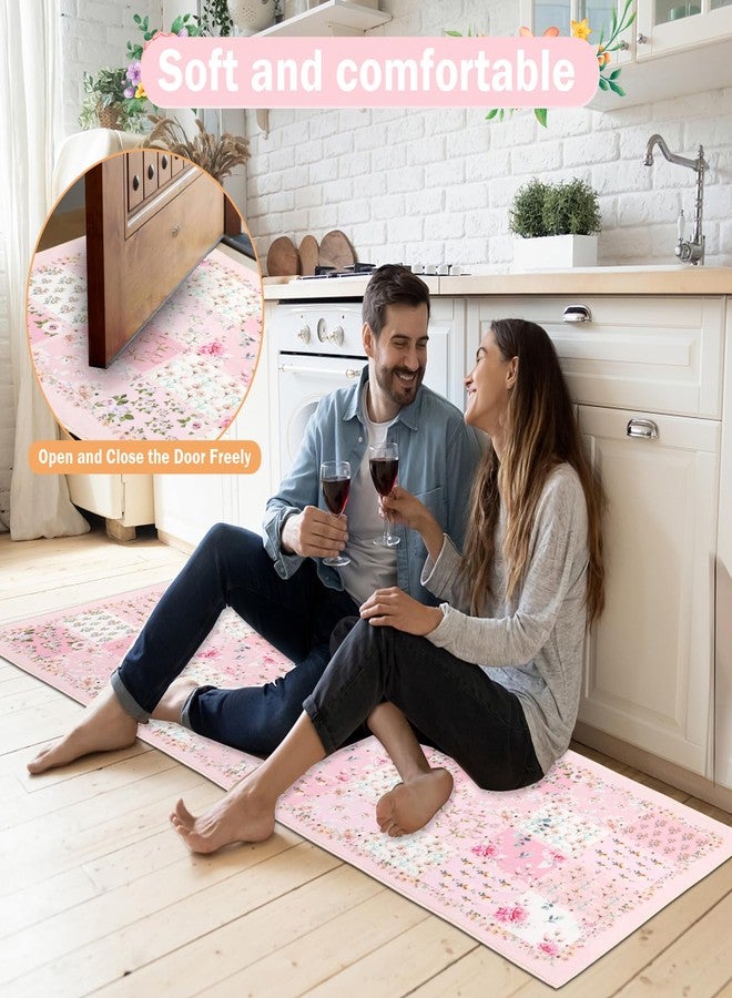 PCSWEET HOME طقم سجاد مطبخ زهري وردي من PCSWEET HOME، 3 قطع، سجاد مطبخ قابل للغسل، مانع للانزلاق، متين، مناسب للممرات وغرف الغسيل، أبيض/وردي - Image 5