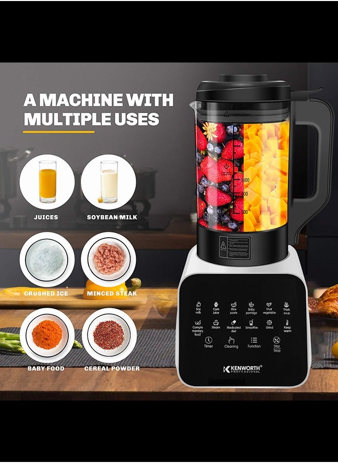 KENWORTH - Food Blender & Soup Maker,12 Auto Programs,1200W Blenders for Kitchen Food Processor 8 Removable Blades,Easy to Clean,Glass Jug,Tamper,Hot & Cold Kitchen Blender,Cooking,Fruit - Image 1