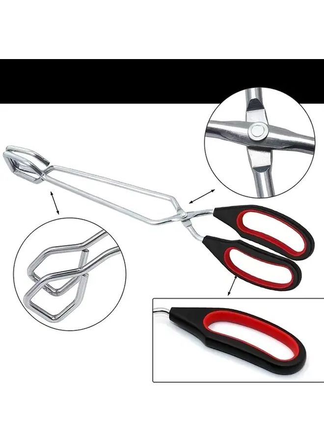 Heavy Duty Stainless Steel Scissor Tongs Medium Non Slip Red Black Locking Mechanism Tips Heavy Grip Cooking Baking BBQ Grilling Tongs Flipping Burgers Fish Pizza Hot Dishes Professional Kitchen Utensil Tool - Image 4