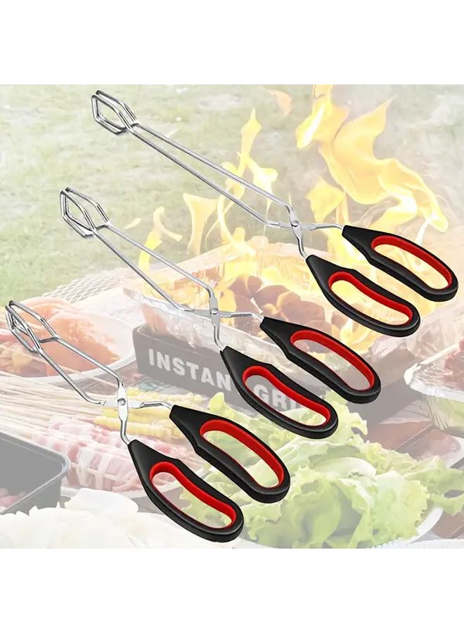 Heavy Duty Stainless Steel Scissor Tongs Medium Non Slip Red Black Locking Mechanism Tips Heavy Grip Cooking Baking BBQ Grilling Tongs Flipping Burgers Fish Pizza Hot Dishes Professional Kitchen Utensil Tool - Image 2