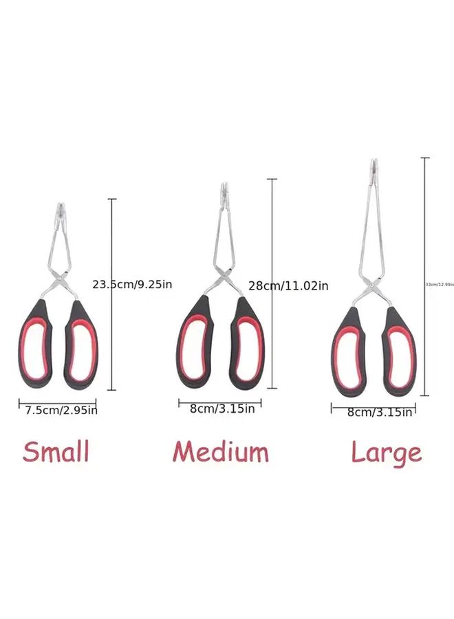 Heavy Duty Stainless Steel Scissor Tongs Medium Non Slip Red Black Locking Mechanism Tips Heavy Grip Cooking Baking BBQ Grilling Tongs Flipping Burgers Fish Pizza Hot Dishes Professional Kitchen Utensil Tool - Image 3