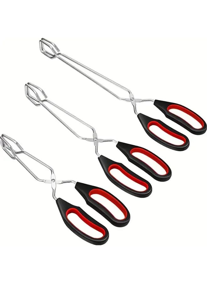 Heavy Duty Stainless Steel Scissor Tongs Medium Non Slip Red Black Locking Mechanism Tips Heavy Grip Cooking Baking BBQ Grilling Tongs Flipping Burgers Fish Pizza Hot Dishes Professional Kitchen Utensil Tool - Image 1