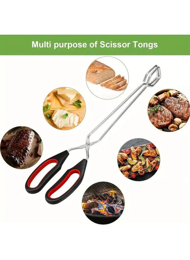 Heavy Duty Stainless Steel Scissor Tongs Medium Non Slip Red Black Locking Mechanism Tips Heavy Grip Cooking Baking BBQ Grilling Tongs Flipping Burgers Fish Pizza Hot Dishes Professional Kitchen Utensil Tool - Image 5
