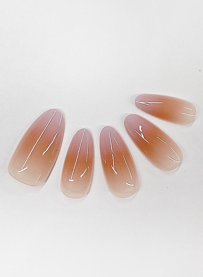 NIBEMINENT 30Pcs Fake Nails, Press Nails In Box,Mid-length Almond shaped Solid Gradient Reddish Purple Color Shiny Nail Art, Fake Nail Patch - Image 2